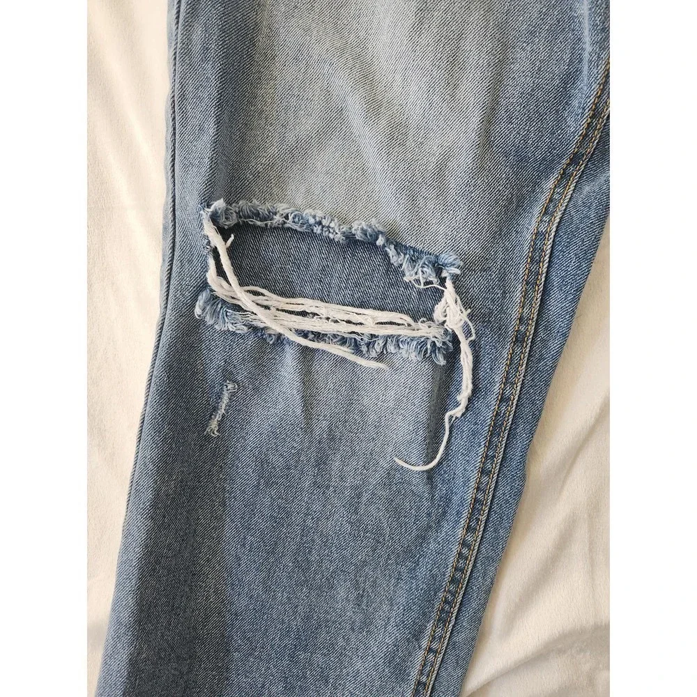 Avec Les Filles Med Wash Distressed Straight Leg Sz 31 button fly beach boho - Picture 2 of 12